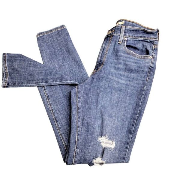 Levi's 721 High Rise Skinny Blue Distressed Denim Jeans - Picture 14 of 15